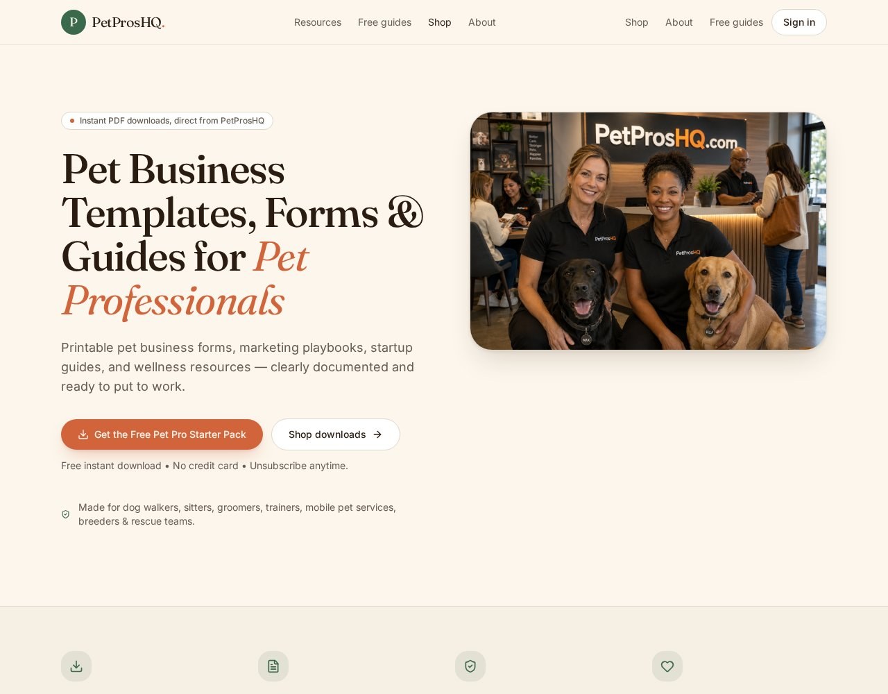 Actual PetProsHQ homepage screenshot